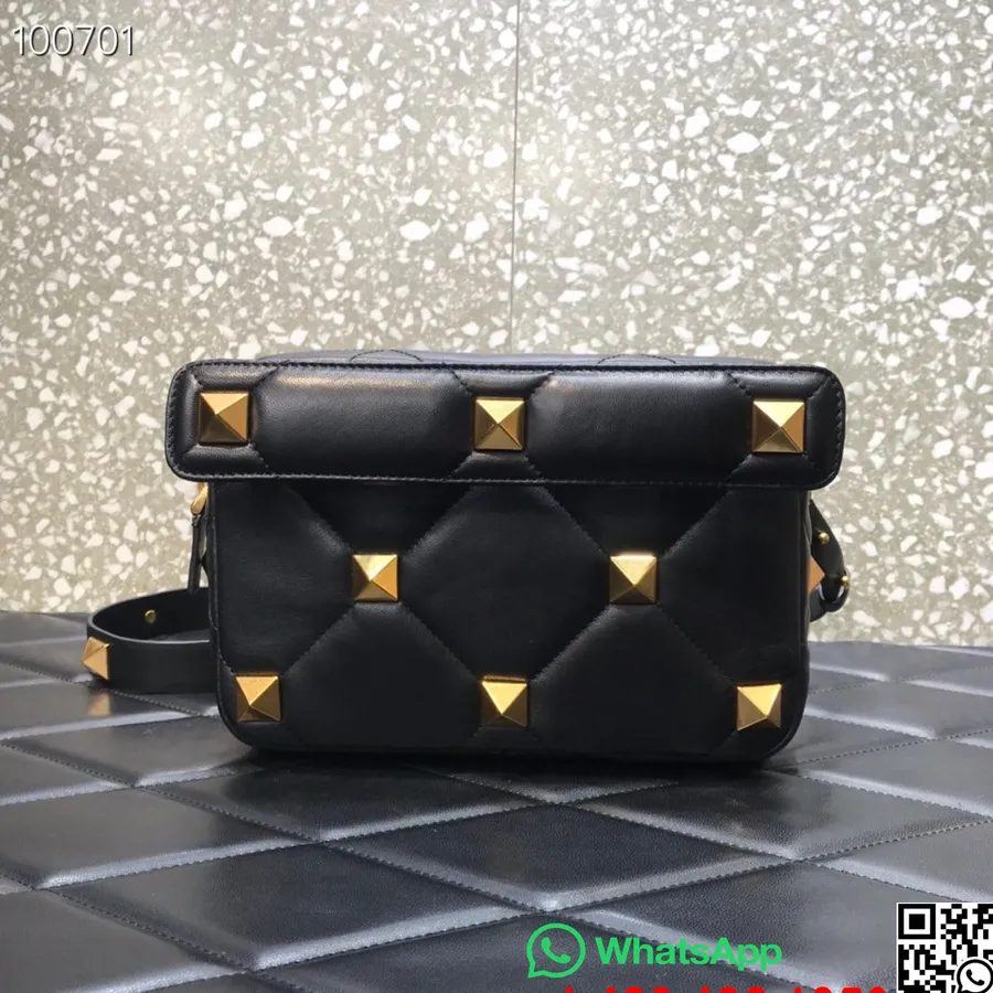 Valentino Garavani Roman Stud Tas Bahu 23cm 8819 Kulit Domba Kulit Nappa Koleksi Musim Gugur/dingin 2022, Hitam