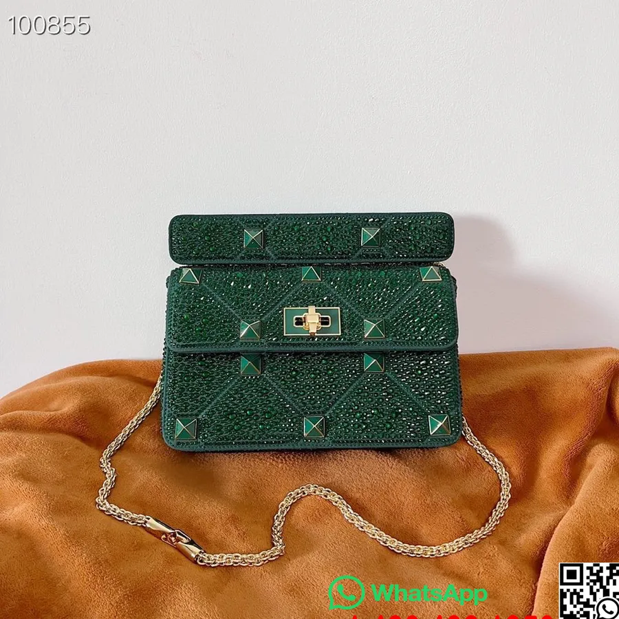 Valentino Garavani Roman Stud The Shoulder Bag 25cm Med Kjede Rhinestone Pyntet Lammeskinn Nappa Skinn Høst/vinter 2022