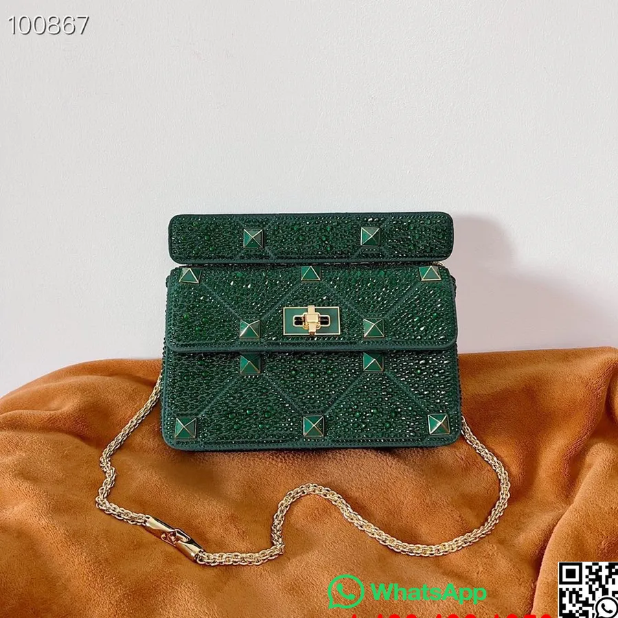 Valentino Garavani Roman Stud The Shoulder Bag 25cm Med Kjede Rhinestone Pyntet Lammeskinn Nappa Skinn Høst/vinter 2022 C