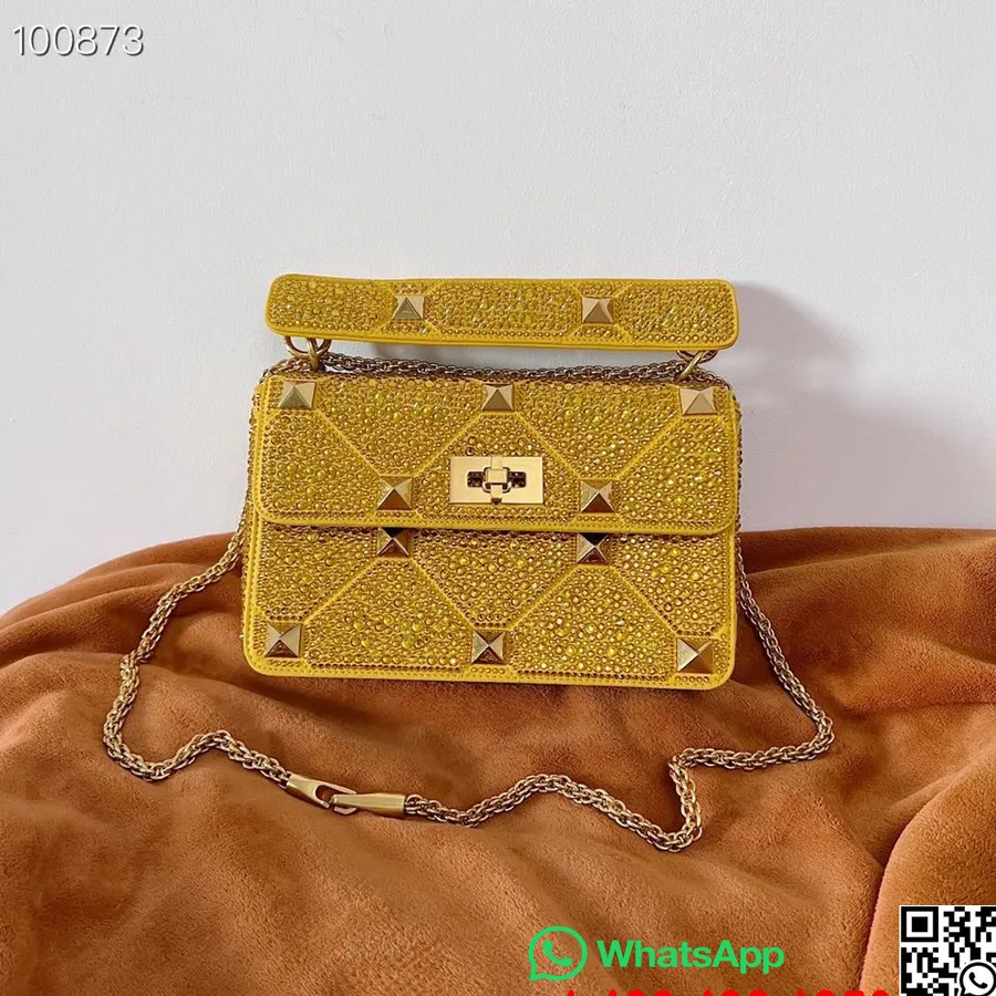 Valentino Garavani Roman Stud The Shoulder Bag 25cm Med Kjede Rhinestone Pyntet Lammeskinn Nappa Skinn Høst/vinter 2022 C