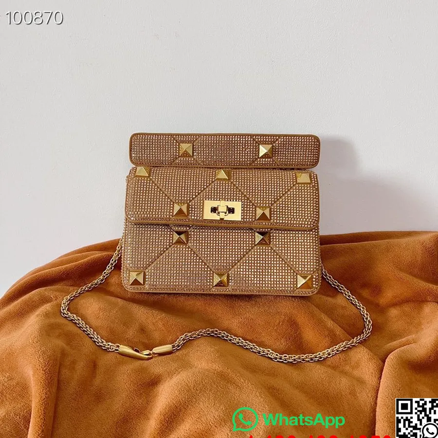 Valentino Garavani Roman Stud The Shoulder Bag 25cm Med Kjede Rhinestone Pyntet Lammeskinn Nappa Skinn Høst/vinter 2022 Co