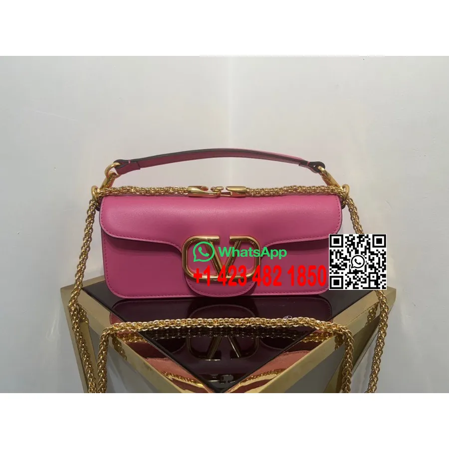 Tas Bahu Tanda Tangan Valentino Vlogo 26cm 2035 Koleksi Perangkat Keras Emas Musim Semi/musim Panas 2022, Merah Muda