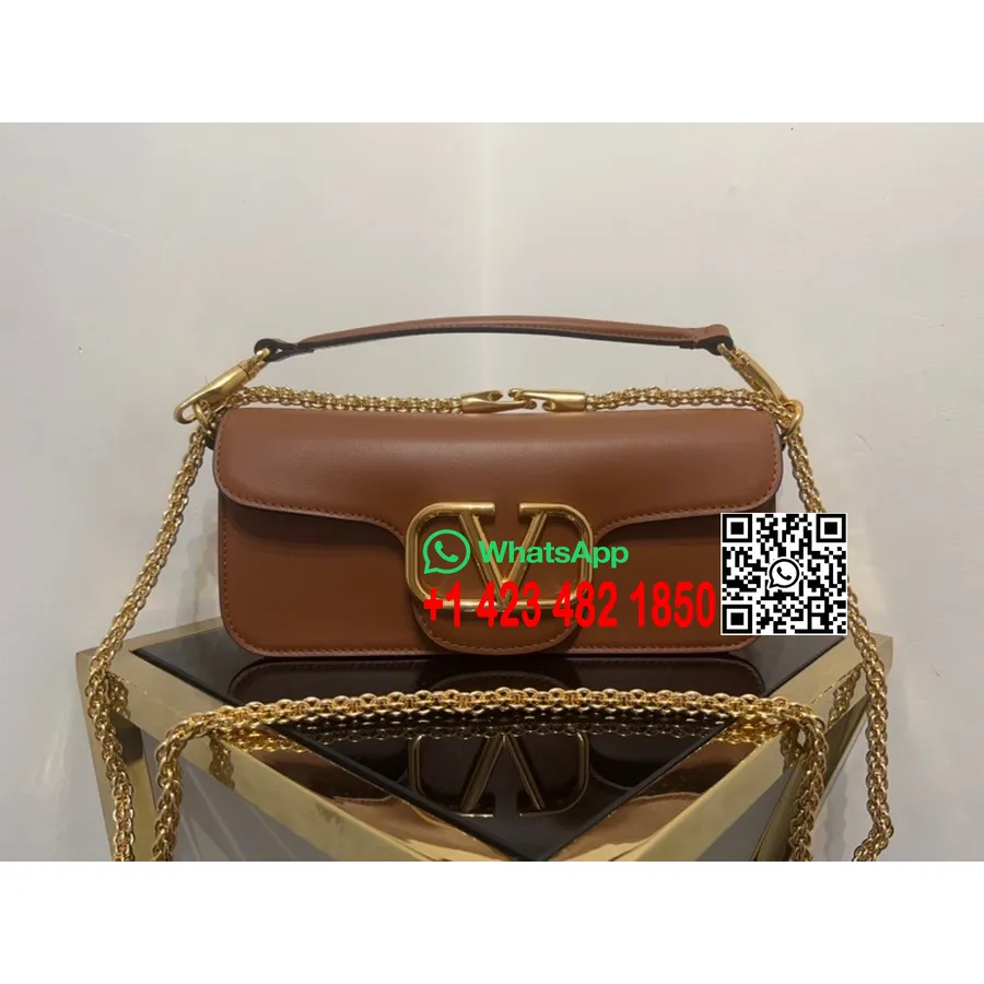 Tas Bahu Tanda Tangan Valentino Vlogo 26cm 2035 Perangkat Keras Emas Koleksi Musim Semi/musim Panas 2022, Tan