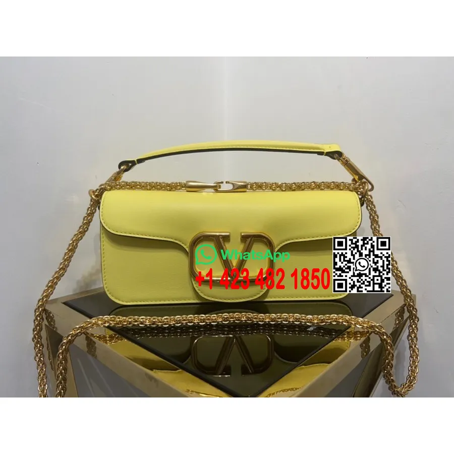 Tas Bahu Tanda Tangan Valentino Vlogo 26cm 2035 Perangkat Keras Emas Koleksi Musim Semi/musim Panas 2022, Kuning