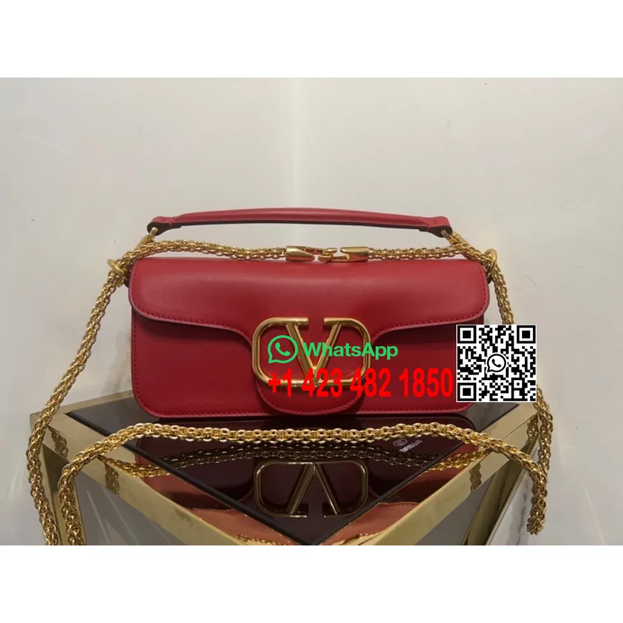 Tas Bahu Tanda Tangan Valentino Vlogo 26cm 2035 Koleksi Perangkat Keras Emas Musim Semi/musim Panas 2022, Merah