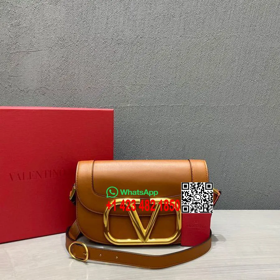 Tas Selempang Valentino Supervee Koleksi Musim Semi/musim Panas 2020 Kulit Anak Sapi 28cm, Coklat