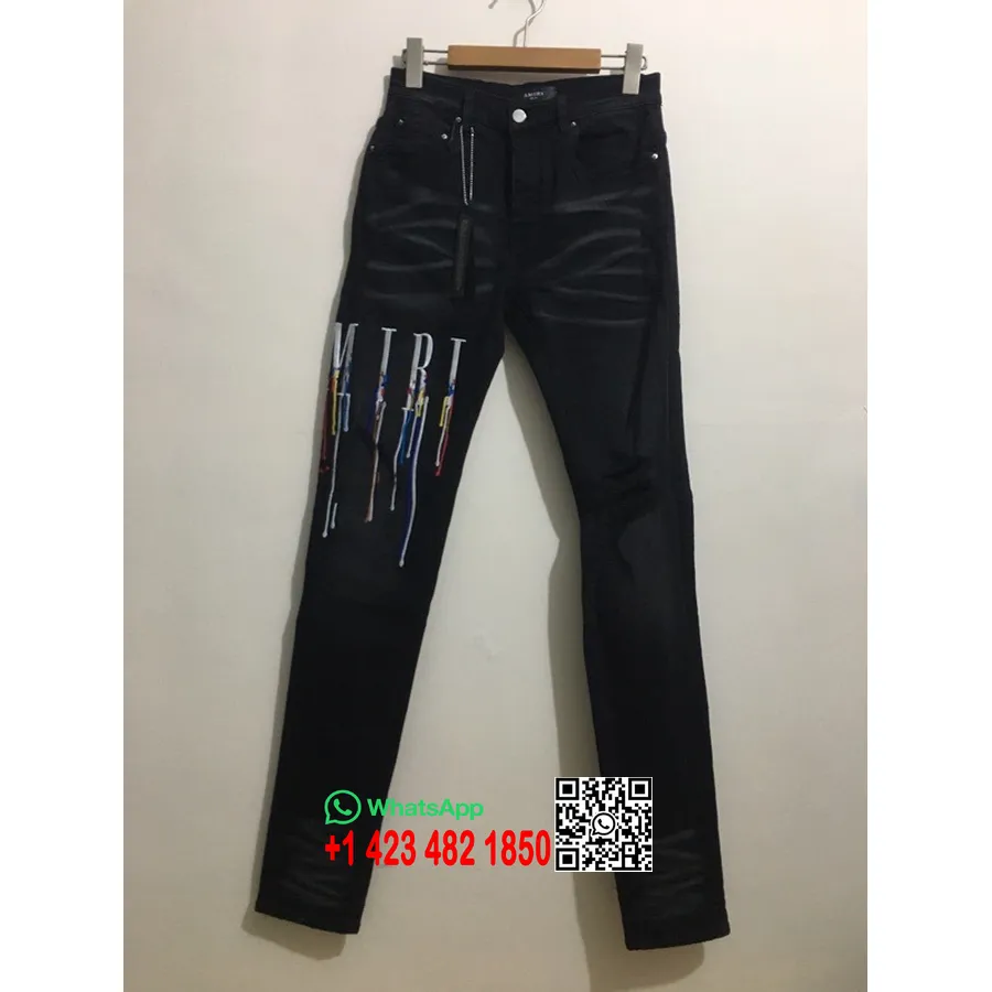 Amiri Drip Core Bordado Skinny Leg Jeans Coleção Primavera/verão 2022, Preto