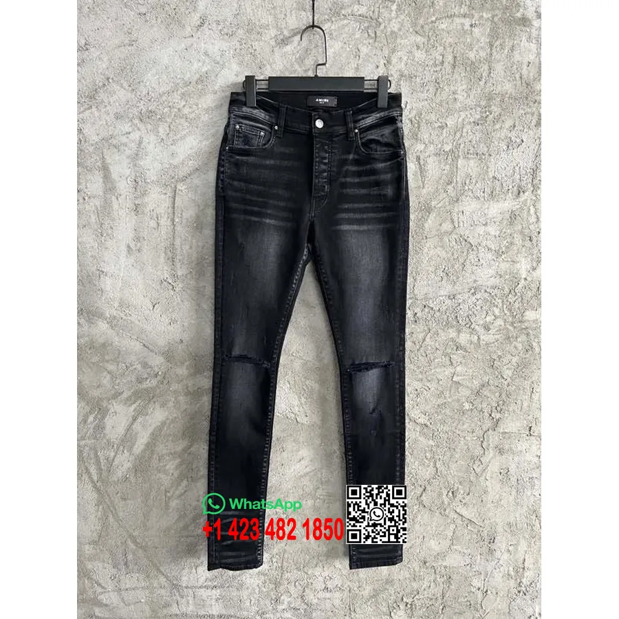 Amiri Ripped Double Knee Washed Skinny Leg Denim Jeans Spring/Summer 2022 Collection, Black