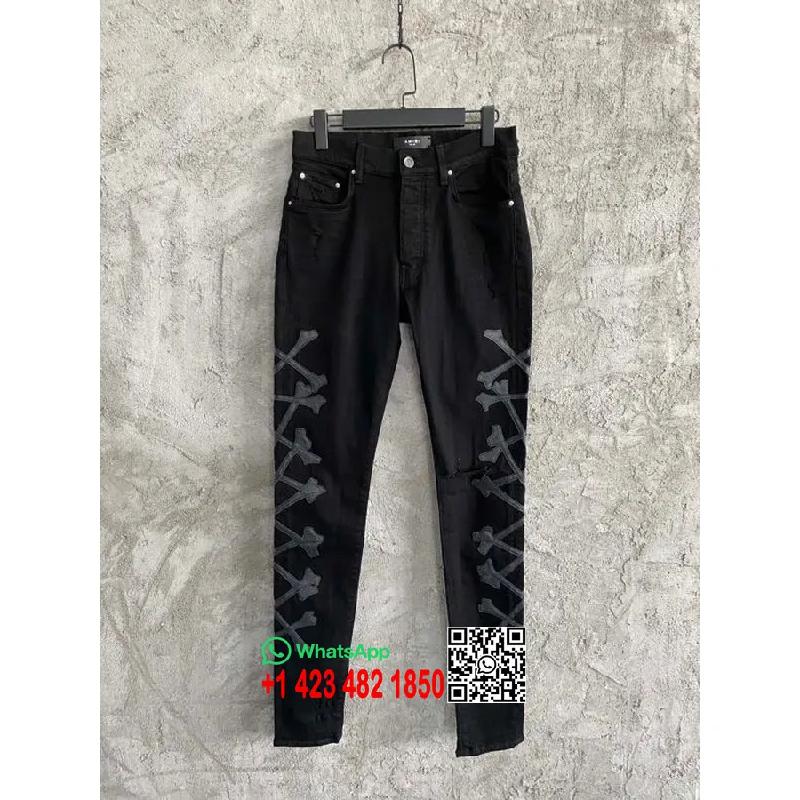 Jeans Denim Amiri Crossbones Applique Collezione Primavera/estate 2022, Nero