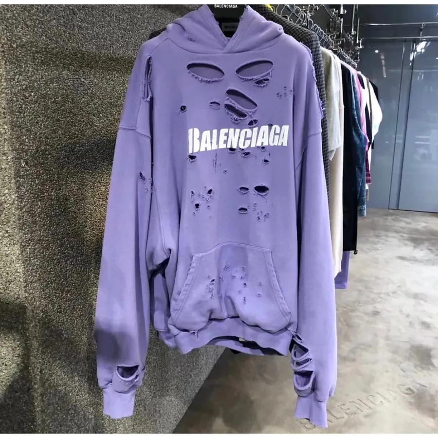 Balenciaga Distressed Pullover Sweatshirt Vår/sommer 2022 Kolleksjon, Lilla