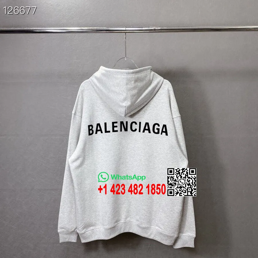 Balenciaga Logo Bomull Oversized Hettegenser Unisex Høst/vinter 2020 Kolleksjon, Gråmelert