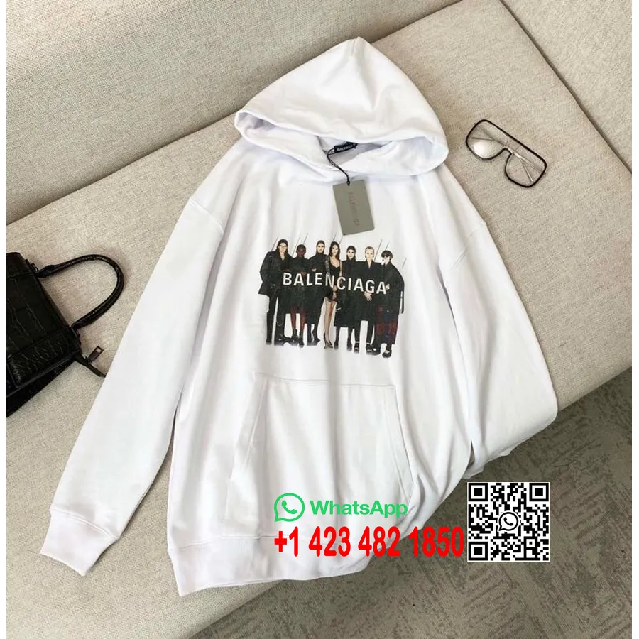 Balenciaga Sudadera Con Capucha Extragrande De Algodón Con Logo De Modelo De Pasarela Colección Otoño/invierno 2020, Blanco