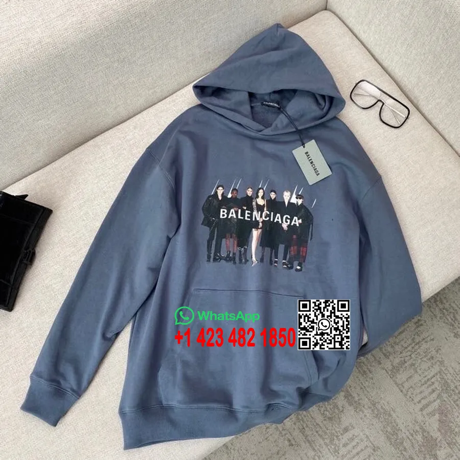 Balenciaga Sudadera Con Capucha Extragrande De Algodón Con Logo De Modelo De Pasarela Colección Otoño/invierno 2020, Azul