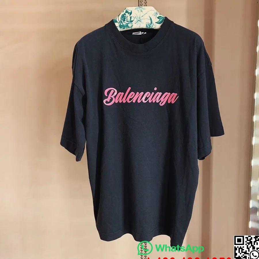 Tricou Balenciaga Din Bumbac Cu Logo Lucios Colectia Toamna/iarna 2019, Negru/roz