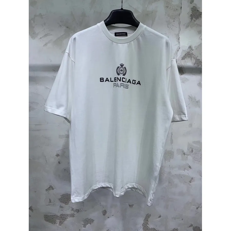 T-shirt Oversize Con Logo Balenciaga Paris, Collezione Primavera/estate 2019, Colore Bianco/nero