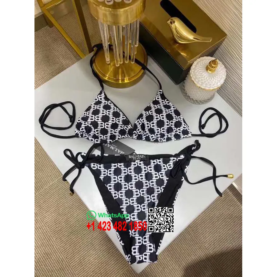 Costum De Baie Bikini Din Doua Piese Balmain Colectia Primavara/vara 2020, Negru/alb