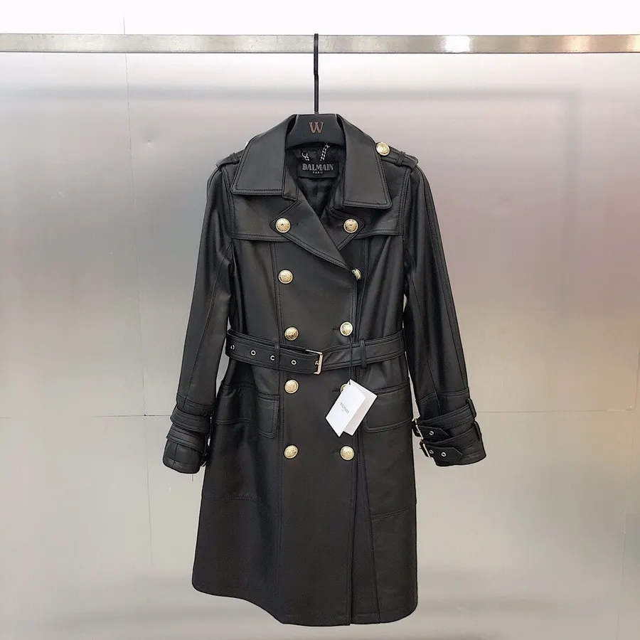 Balmain Double Breasted Coat Sheepskin Leather Fall/Winter 2019 Collection, Black