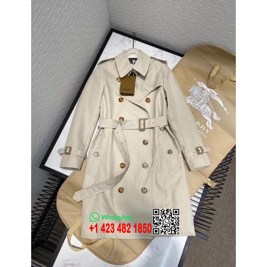 Burberry Trench Impermeabile Doppiopetto In Gabardine Tropicale Con Impunture, Collezione Autunno/inverno 2020, Pietra