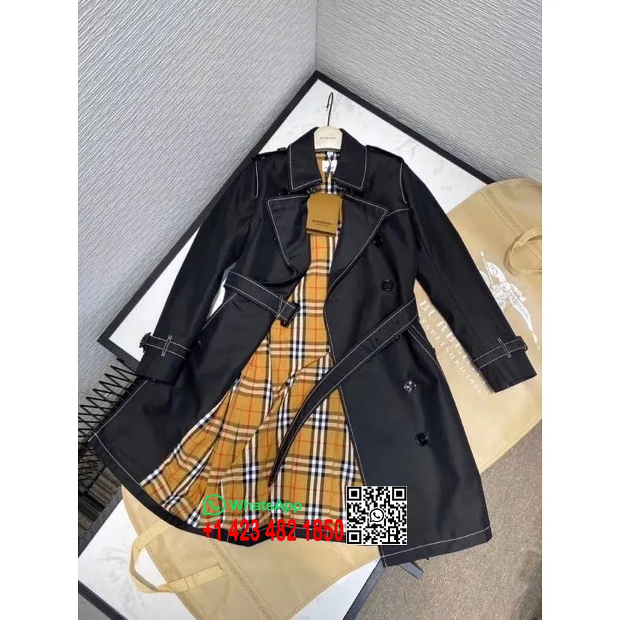 Burberry Trench Impermeabile Doppiopetto In Gabardine Tropicale Con Impunture, Collezione Autunno/inverno 2020, Nero