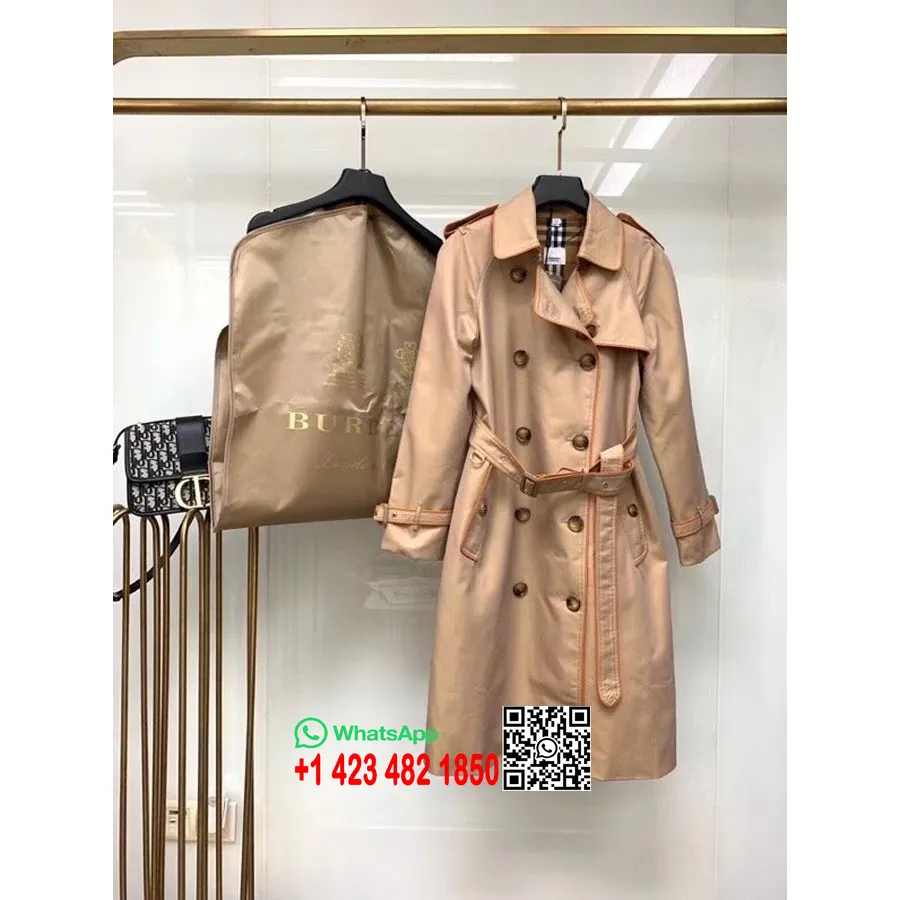 Burberry Trench Impermeabile Doppiopetto In Gabardine Di Cotone Profilato Collezione Autunno/inverno 2020, Beige/arancio