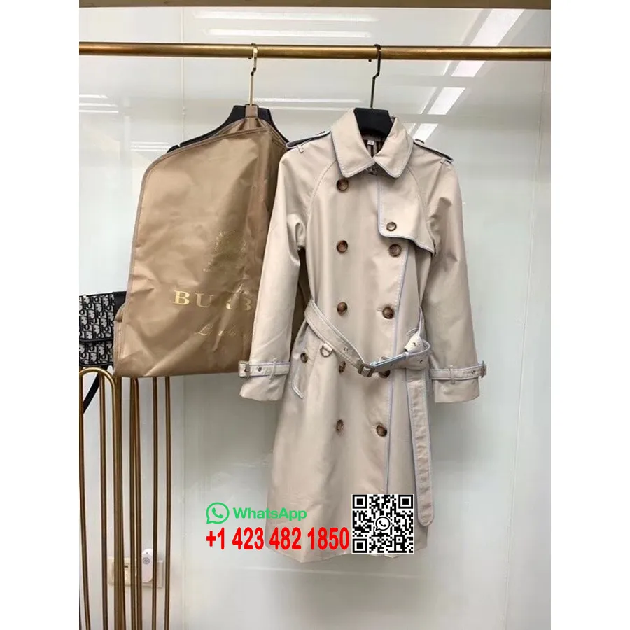 Burberry Trench Doppiopetto Impermeabile In Gabardine Di Cotone Profilato Collezione Autunno/inverno 2020, Beige/azzurro