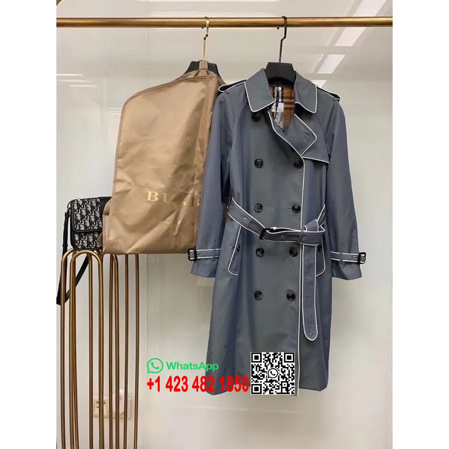 Burberry Trench Impermeabile Doppiopetto In Gabardine Di Cotone Profilato, Collezione Autunno/inverno 2020, Grigio