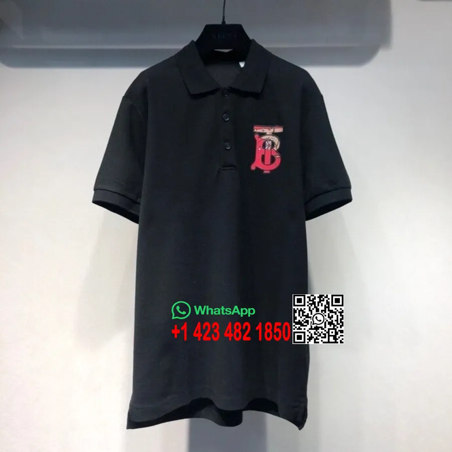 Burberry T-shirt Polo Surdimensionné Avec Logo TB Pour Homme, Collection Printemps/été 2020, Noir