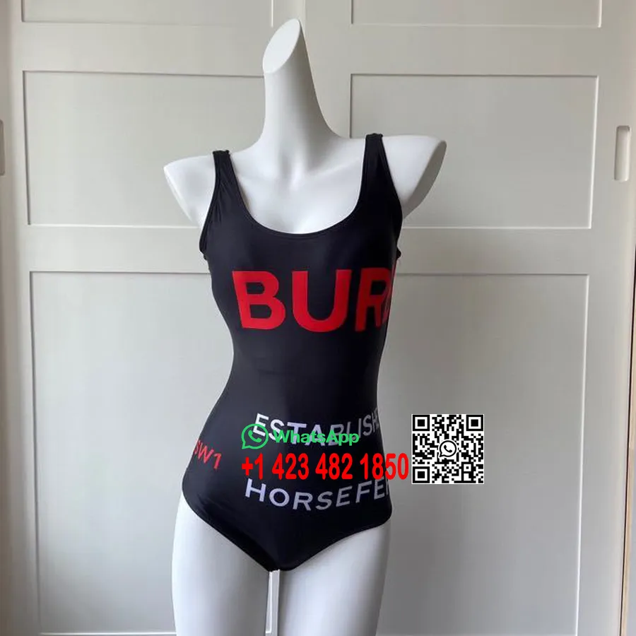 Maillot De Bain Bikini Une Pièce Imprimé Burberry Horseferry, Collection Printemps/été 2020, Noir