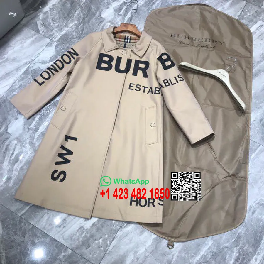 Burberry Horseferry Print Bomull Gabardine Trenchcoat Høst/vinter 2019 Kolleksjon, Brun/svart