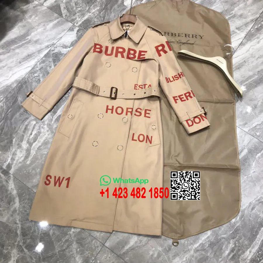 Burberry Horseferry Print Bomull Gabardine Trenchcoat Høst/vinter 2019 Kolleksjon, Brun/rød