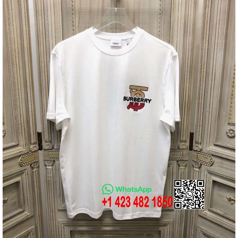 Burberry Camiseta De Algodón Con Motivo Monograma Tb Colección Primavera/verano 2019, Blanco