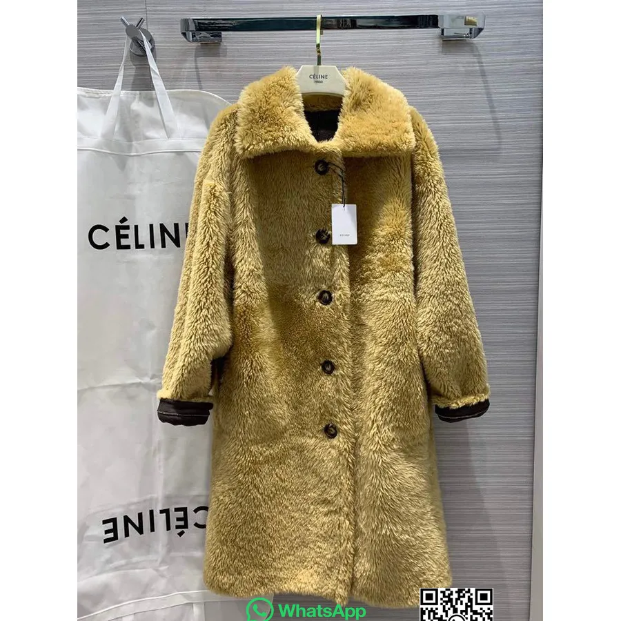 Celine Merino Bulu Domba Wol Lapisan Kulit Domba Mantel Reversibel Koleksi Musim Gugur/dingin 2019, Coklat Tua/cokelat