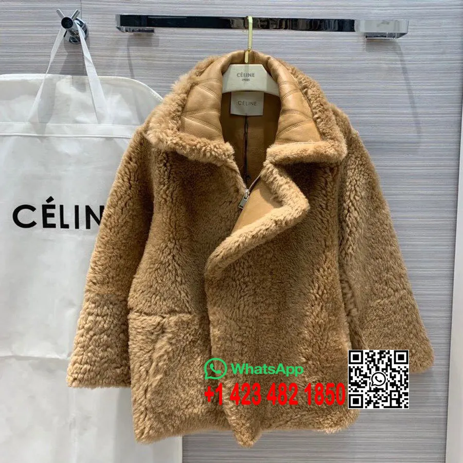 Палто с подплата от агнешка кожа Celine Merino Shearling Wool колекция есен/зима 2019, тютюн