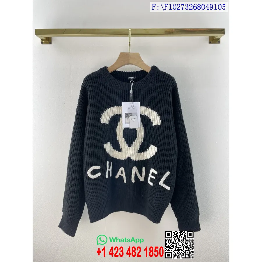 Chanel Cc Logo Oversized Ullgenser Høst/vinter 2021 Kolleksjon, Svart