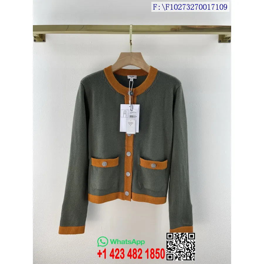 Jaqueta Suéter Chanel Cashmere Coleção Outono / Inverno 2021, Verde / Laranja