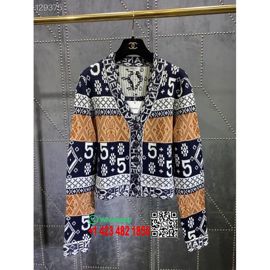 Cardigan Motif Chanel Cardigan Panjang Pinggang Wanita Koleksi Musim Gugur/dingin 2020, Krem/biru