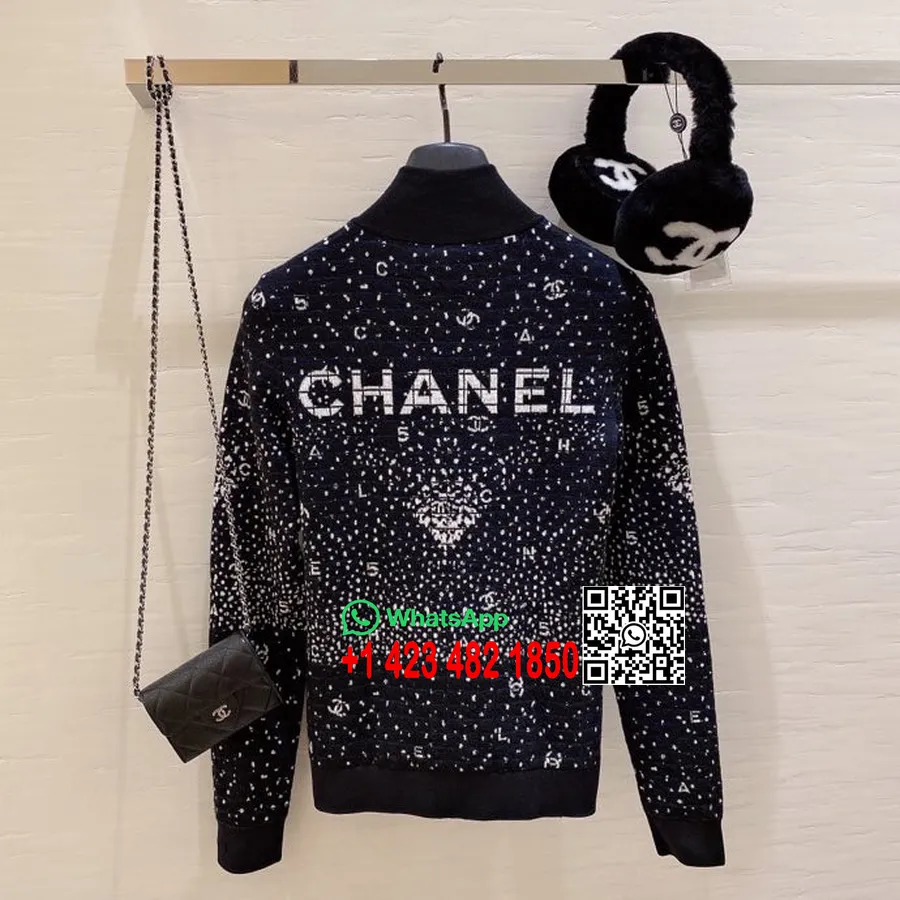 Chaqueta De Punto Con Logo Bordado De Chanel Colección Otoño/invierno 2020, Negro/blanco