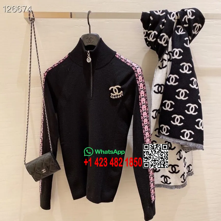 Chaqueta De Punto Con Logo Bordado De Chanel Colección Otoño/invierno 2020, Negro/rojo