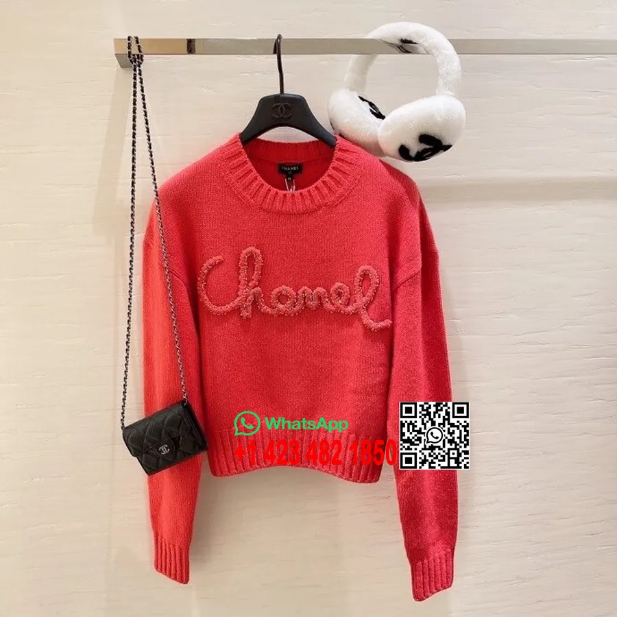 Chanel Damen-strickpullover Mit Perlenstickerei, Herbst/winter-kollektion 2020, Rot