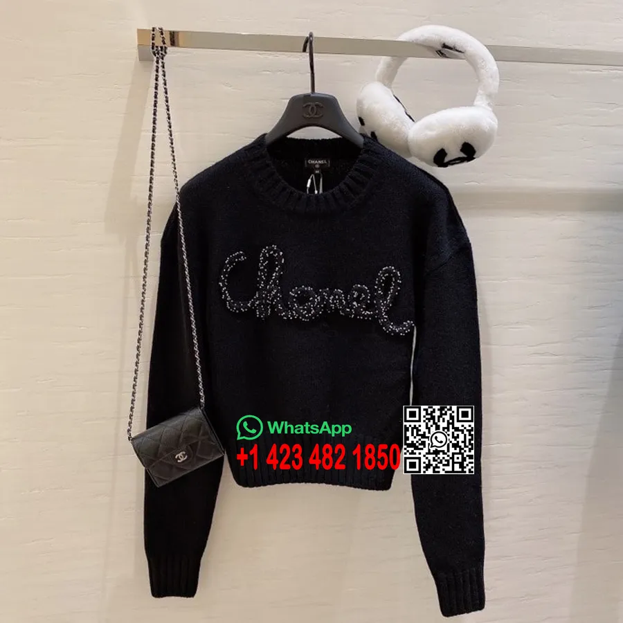 Maglione Chanel Da Donna Lavorato A Maglia Con Ricamo Di Perline, Collezione Autunno/inverno 2020, Nero