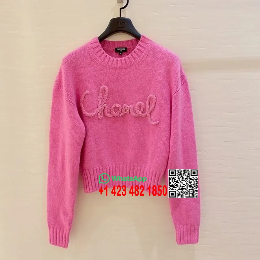 Pull En Maille Brodée De Perles Chanel Femme Collection Automne/hiver 2020, Rose