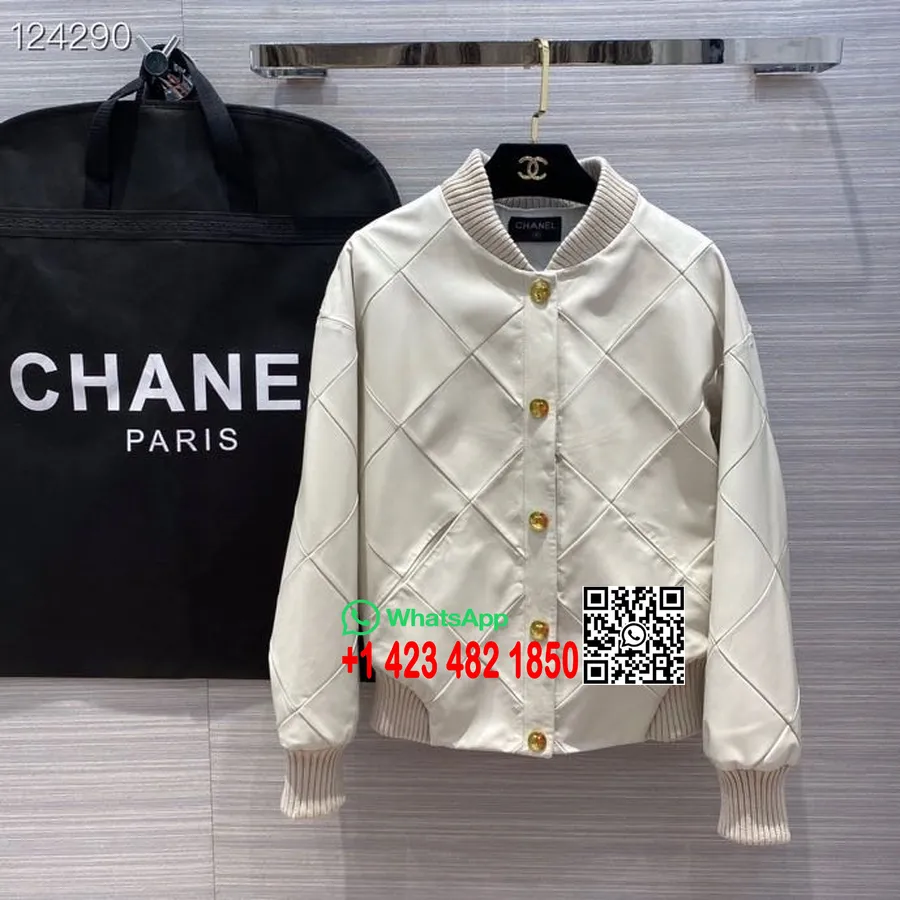 Manteau Bomber Matelassé Oversize Chanel En Cuir De Mouton Collection Automne/hiver 2020, Blanc