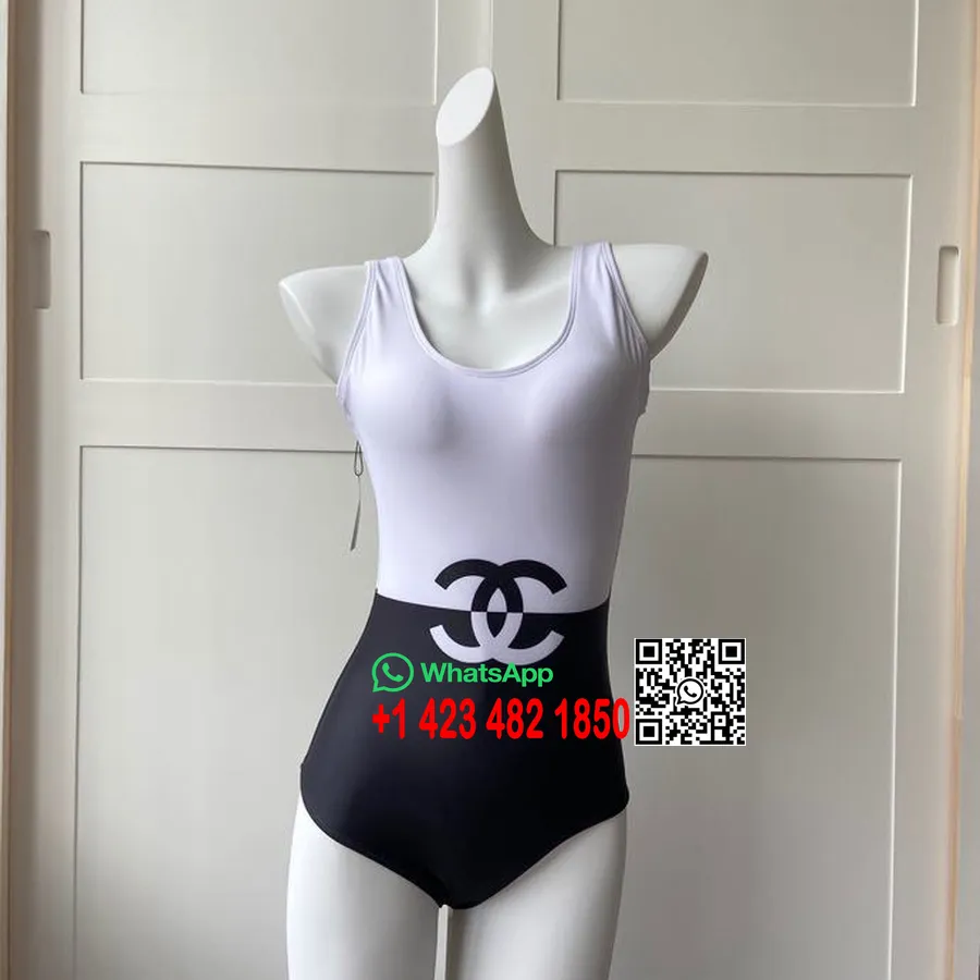 Chanel One Piece Bikini Baddräkt Vår/sommar 2020 Kollektion, Svart/vit