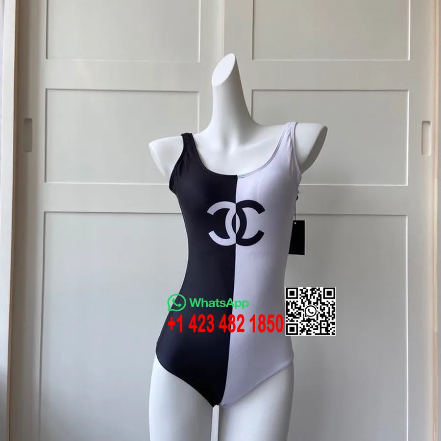 Einteiliger Bikini-Badeanzug Von Chanel, Frühjahr/Sommer-Kollektion 2020, Schwarz/Weiß