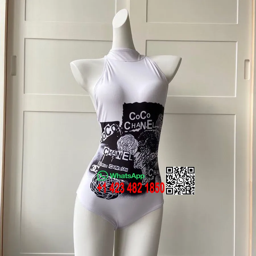 Chanel Coco Logotyp Bikini Baddräkt Vår/sommar 2020 Kollektion, Svart/vit