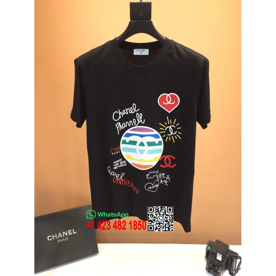 Chanel Pharrell Universe Camiseta Extragrande De Algodón Colección Primavera/verano 2020, Negro