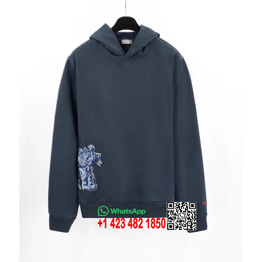 Christian X Dior Kenny Scharf Tiger Oversized Langermet Pullover Hettegenser Vår/sommer 2022 Kolleksjon, Blå