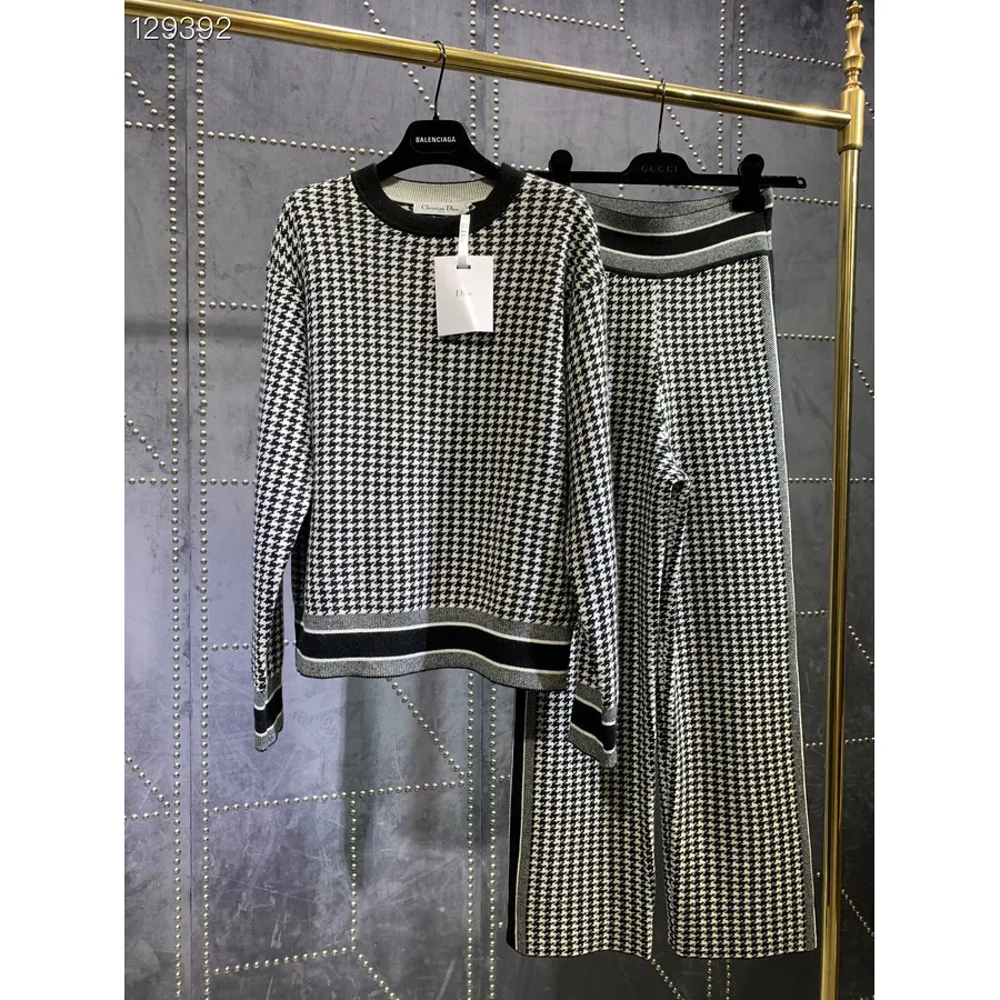 Christian Dior Ensemble En Maille à Chevrons Pull Femme Collection Automne/hiver 2020, Noir/blanc