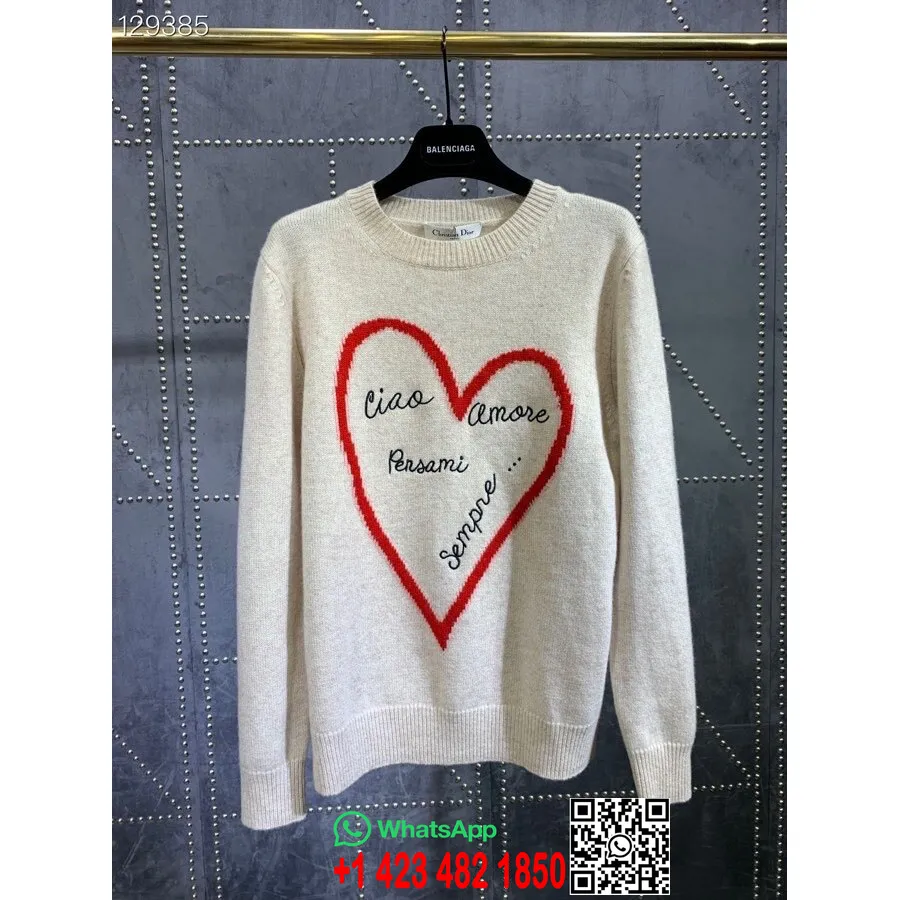 Pull Femme Christian Dior Heart Laine Collection Automne/hiver 2020, Blanc