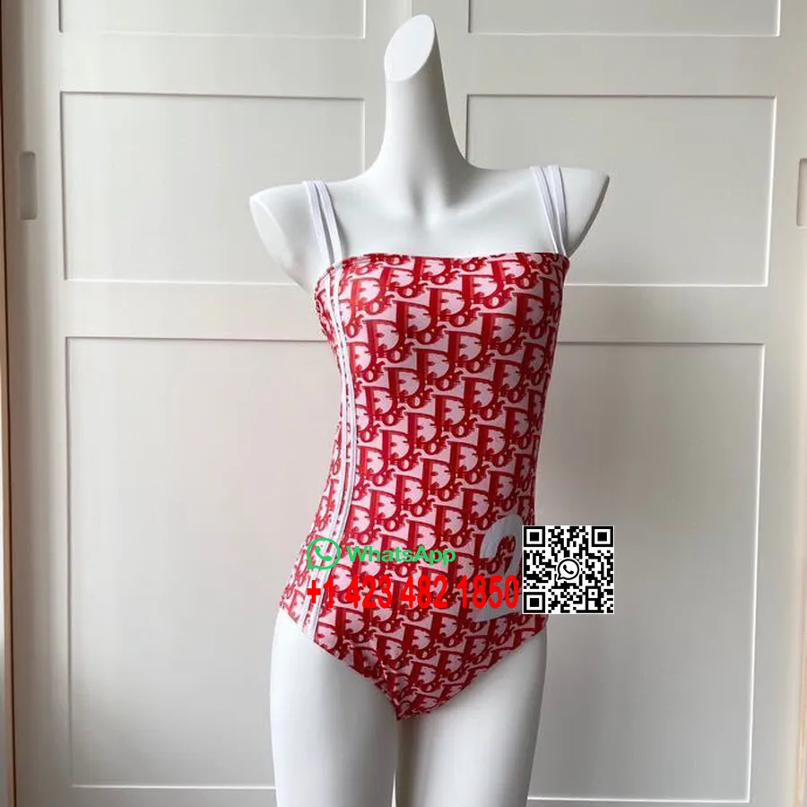 Christian Dior Cd Logo One Piece Bikini Badedragt Forår/sommer 2020 Kollektion, Rød/hvid